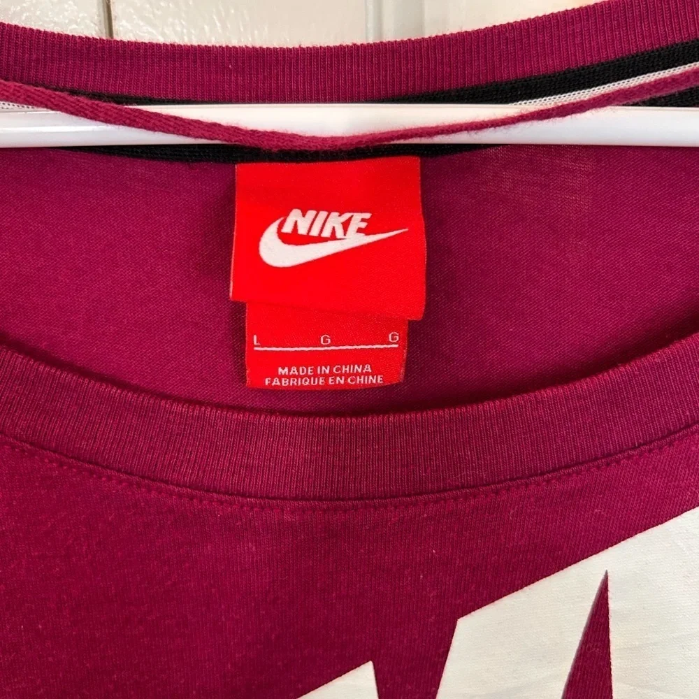 Nike Logo Swoosh Womens Long Sleeve Shirt Burgundy, Large
